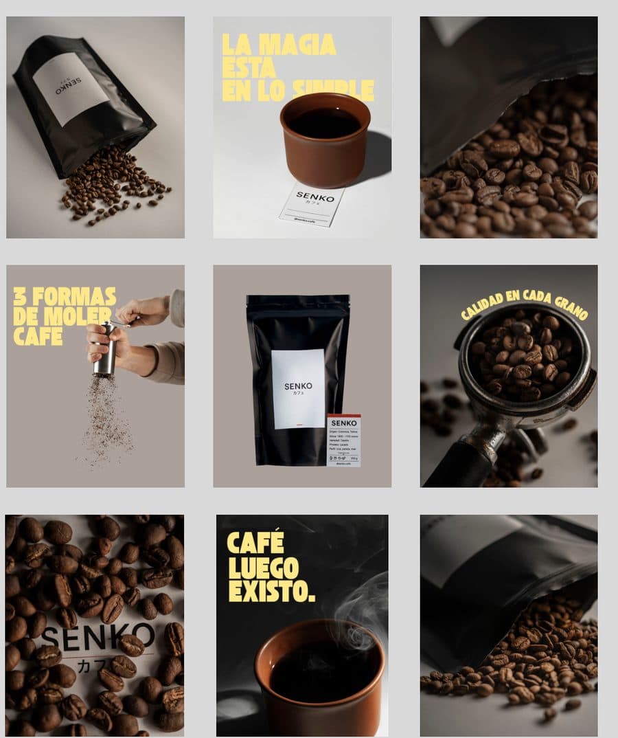 Mock up de feed de Instagram para Senko, café de especialidad